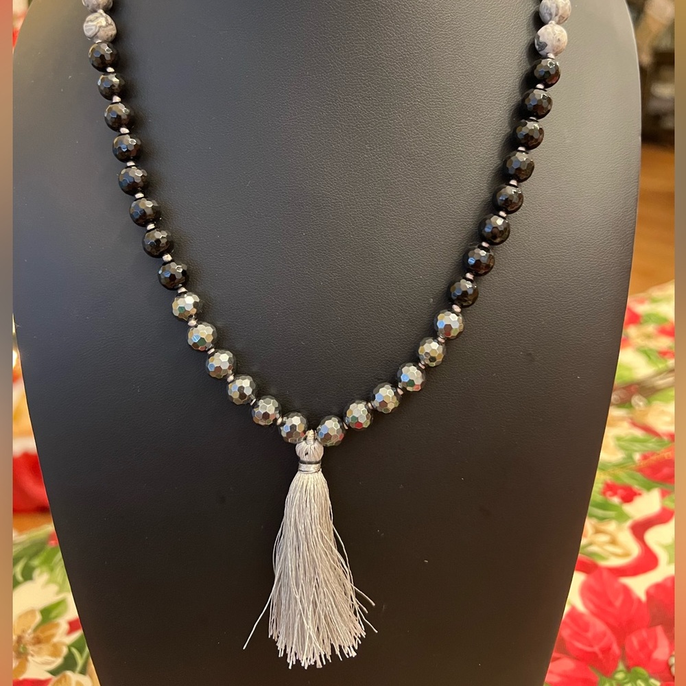 Soul Journey tassel necklace gray black sterling silver
